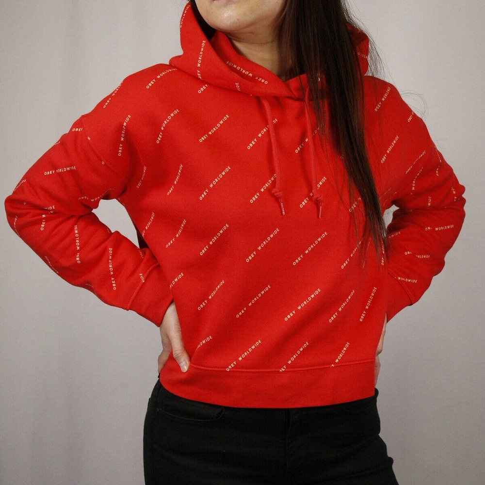 Obey Worldwide Cropped Printed Hoodie - Size M